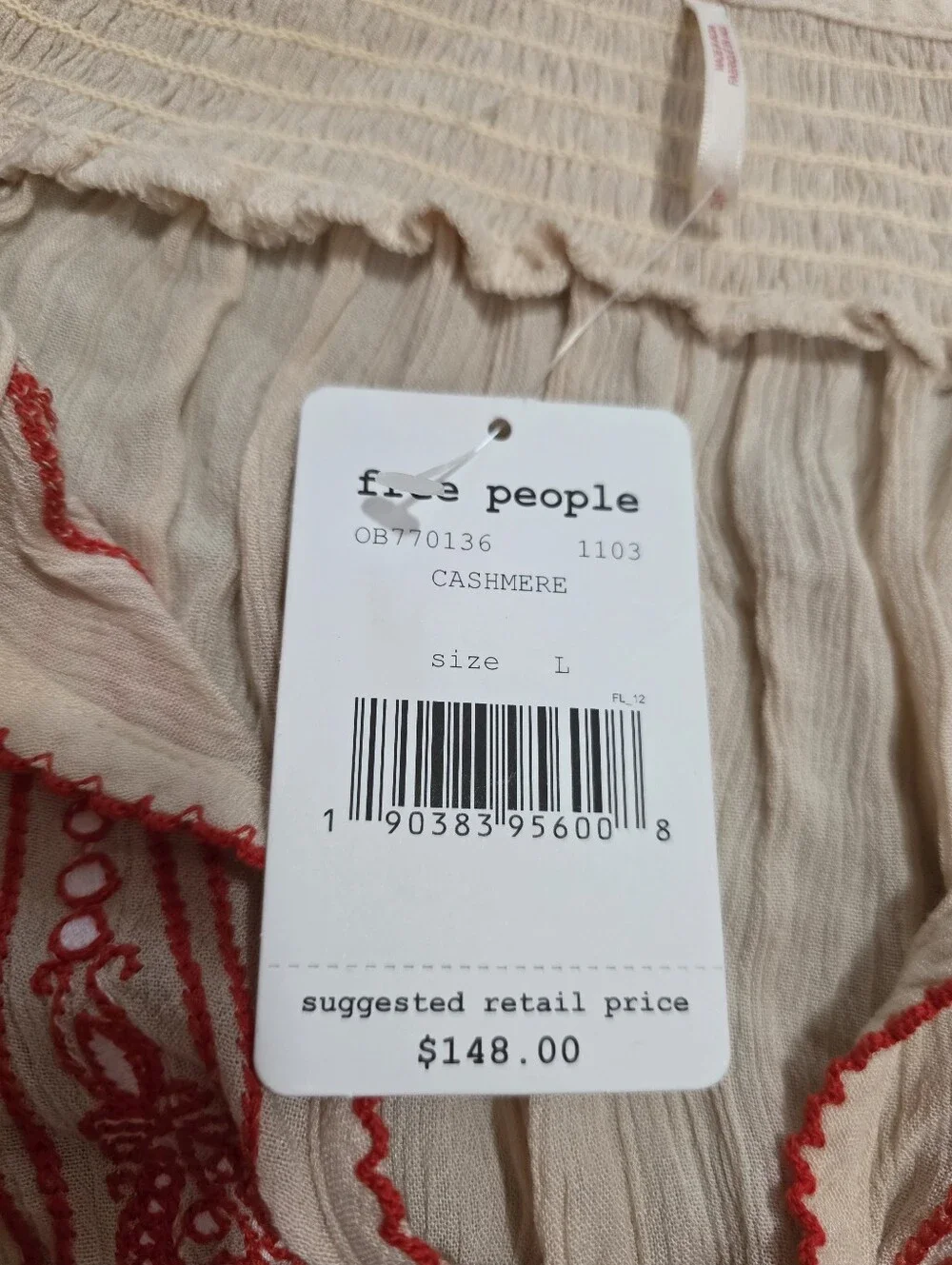 Nwt FREE PEOPLE Boho Embroidered Cream Tunic Top DRESS gypsy 90s Y2K Lagen - Picture 3 of 11